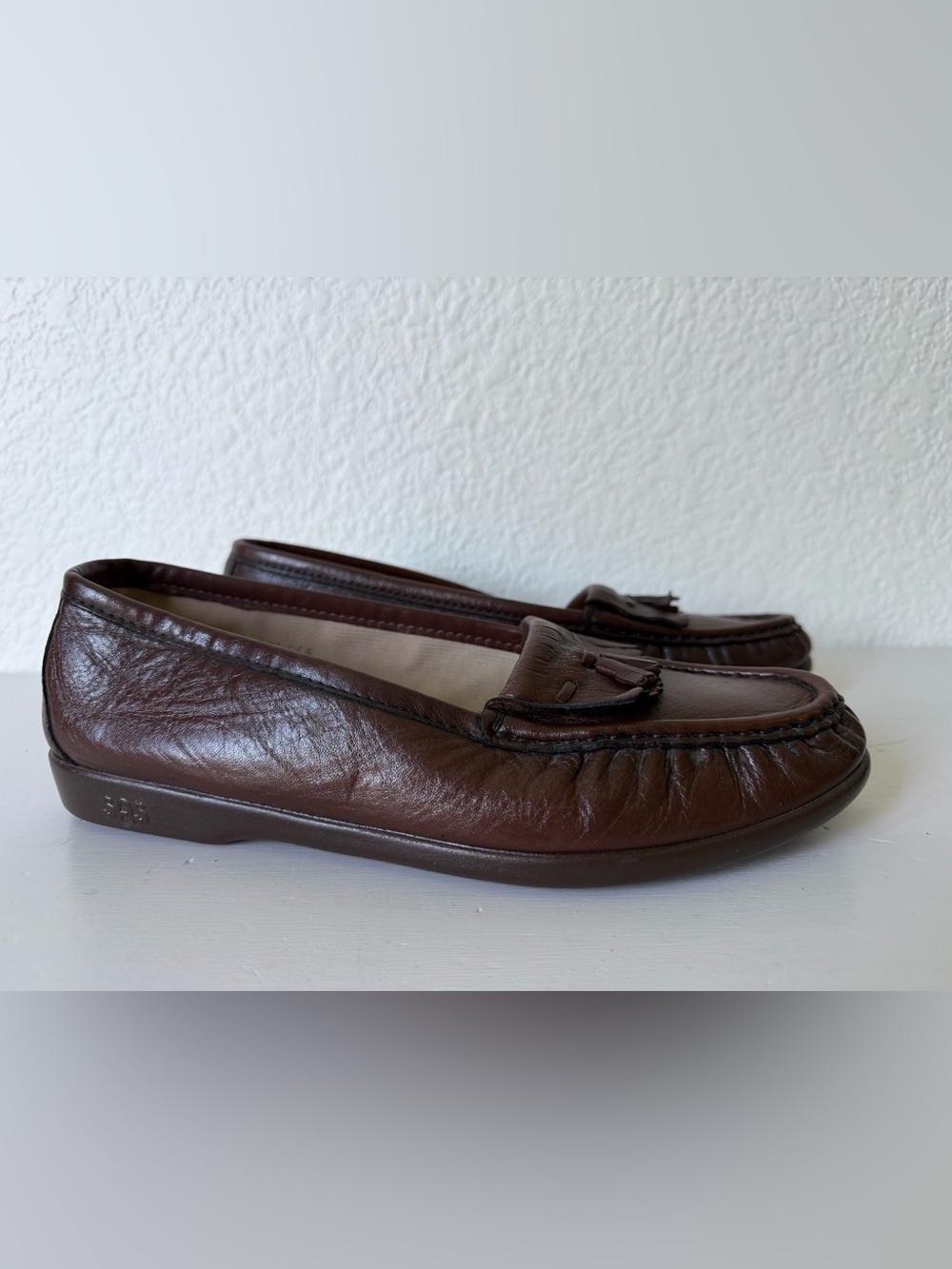 SAS Brown Leather Tassel Slip-On Loafers Women’s
